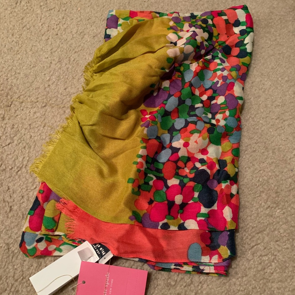 NWT Kate Spade Floral Dots Oblong Scarf - Picture 10 of 11